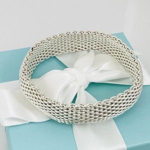 7.5" Tiffany & Co Somerset Flexible Mesh Weave Bangle Bracelet Sterling Silver